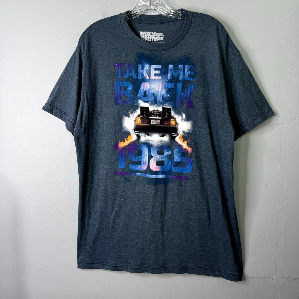 Back to the Future Take Me Back 1985 Delorean Blue Graphic T-Shirt Men's Size L